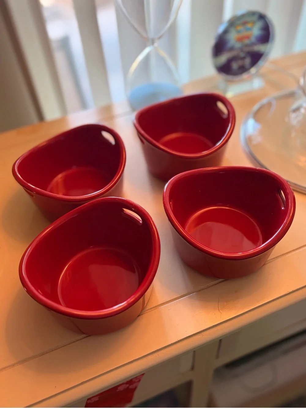 Set of 4 Rachael Ray Red Casserole Ramekin Dishes Ovenproof, Single Size EUC